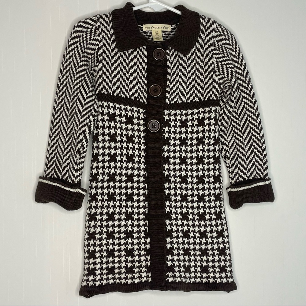 The Eagles Eye Girls Sweater Dress Brown White Chevron Houndstooth 2T